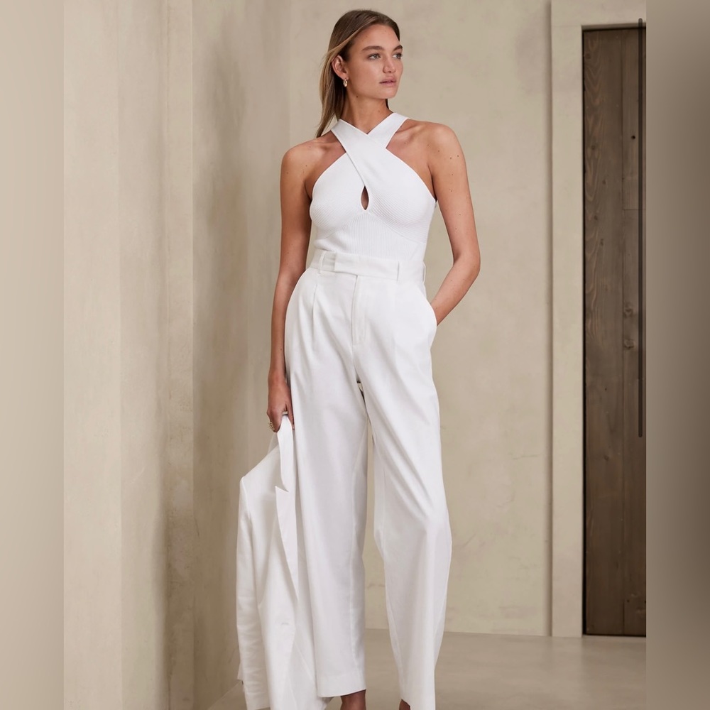FINAL MARKDOWN! Banana Republic White High-Rise Linen Blend Pant - Picture 3 of 9